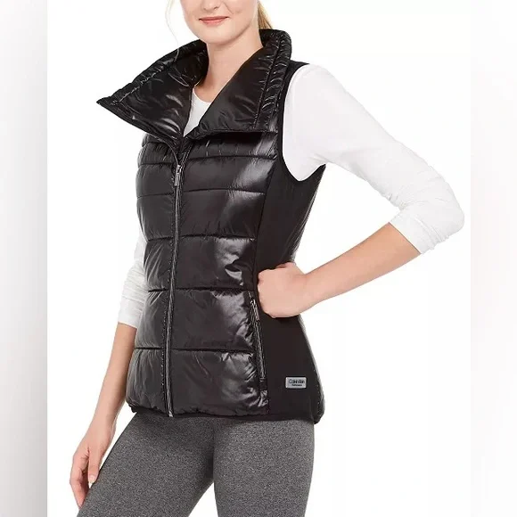 Calvin Klein Performance Black Funnel-Neck Puffer Full-Zip Vest Sz XS Athleisure - Picture 3 of 10